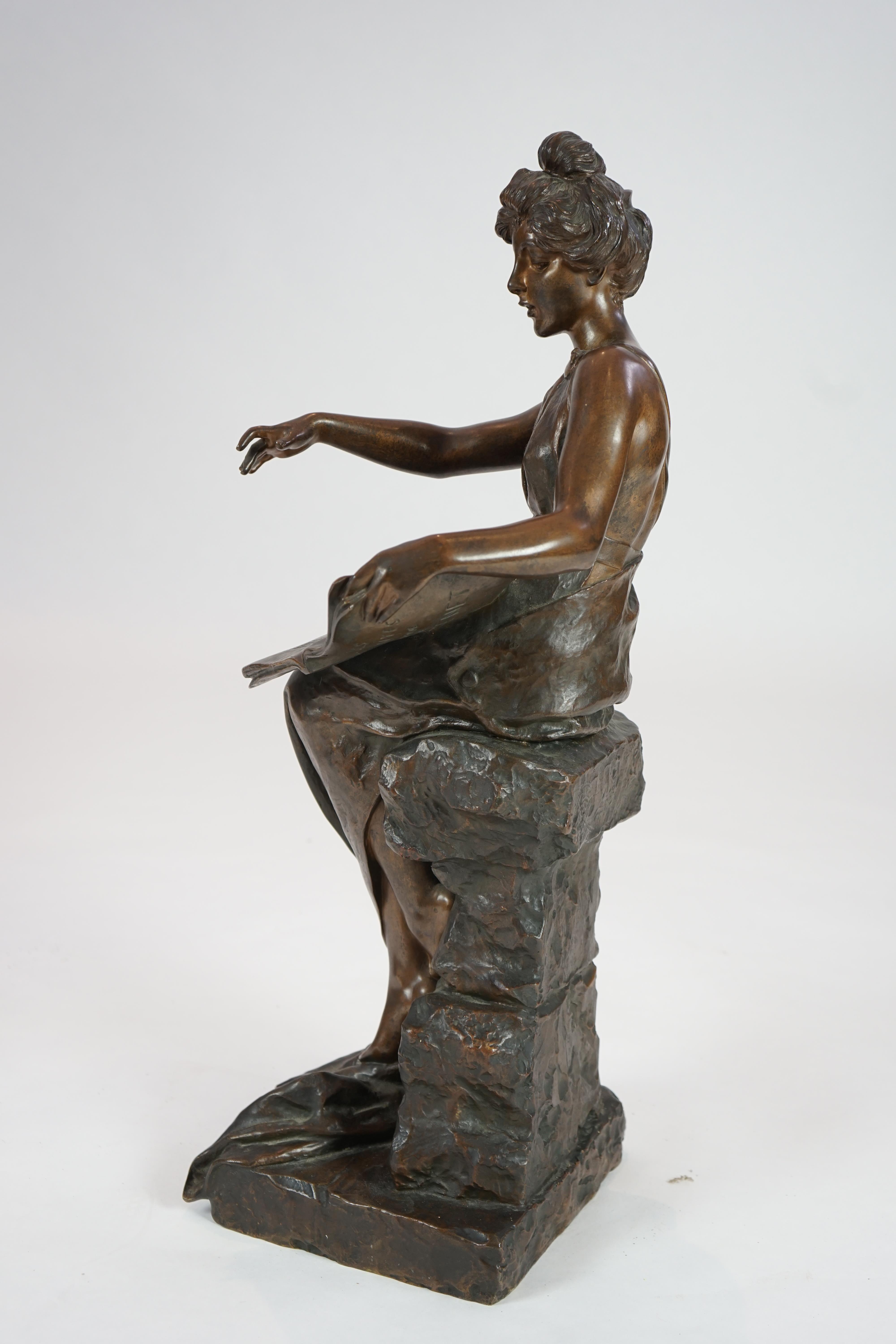 Emmanuel Villanis (French, 1858-1914). A late 19th century bronze figure 'Vocation'